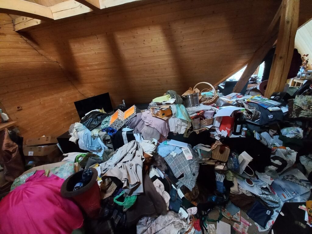Salon envahi de déchets et d'objets, syndrome de Diogène